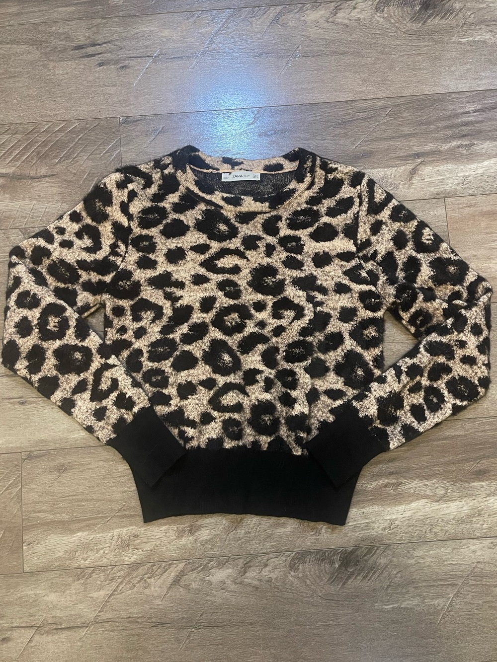 Zara Knit Leopard Print Sweater Large Animal Print Crewneck Pullover